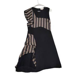 3.1 Phillip Lim Women's Ruffle Striped 100% Silk Black Brown Dress Altered 8
